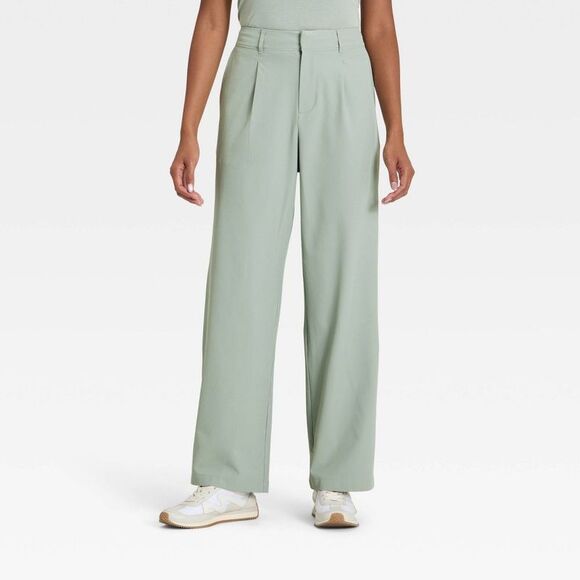 All In Motion Pants - Open Box - All In Motion - Women's Woven High-Rise Trouser Pants - Green
